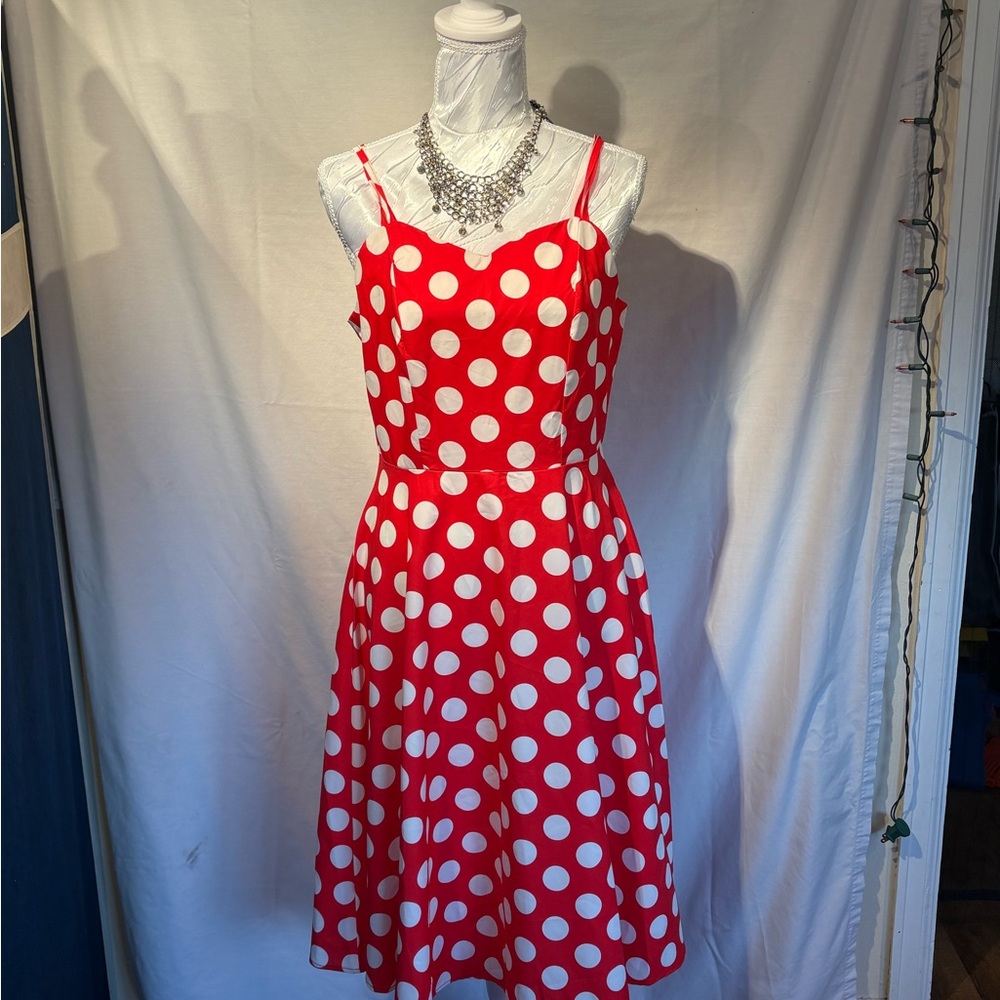Red Polka Dot Spaghetti Strap Midi Dress